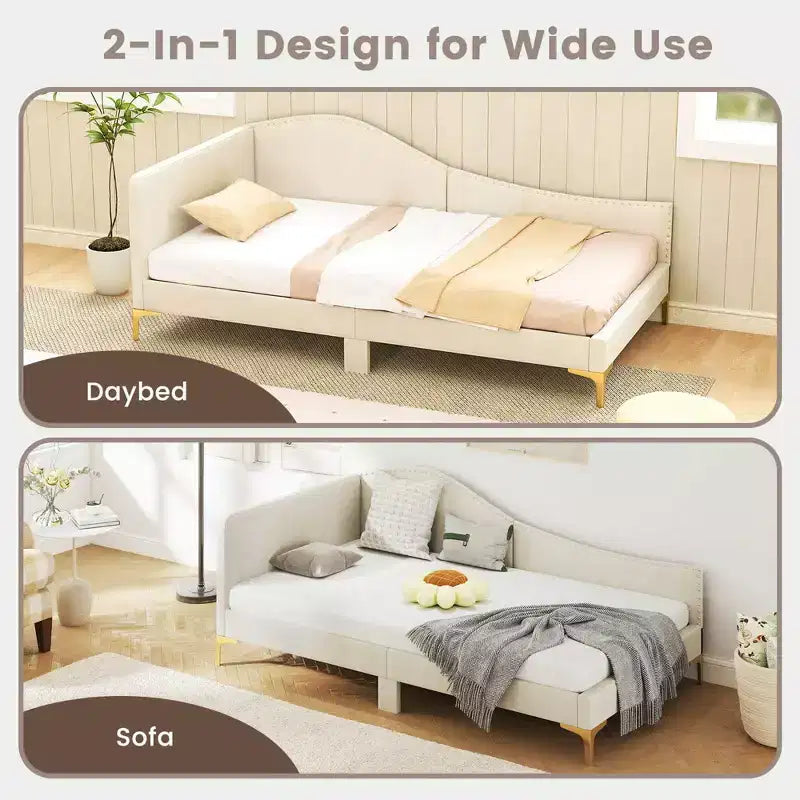 Costway Letto da Giorno Imbottito con Rivetti, Misura Singola/Matrimoniale, con Gambe in Metallo