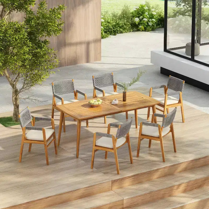 Christopher Knight Home Quinn Set da pranzo imbottito da esterno in acacia con 7 pezzi e design a doghe