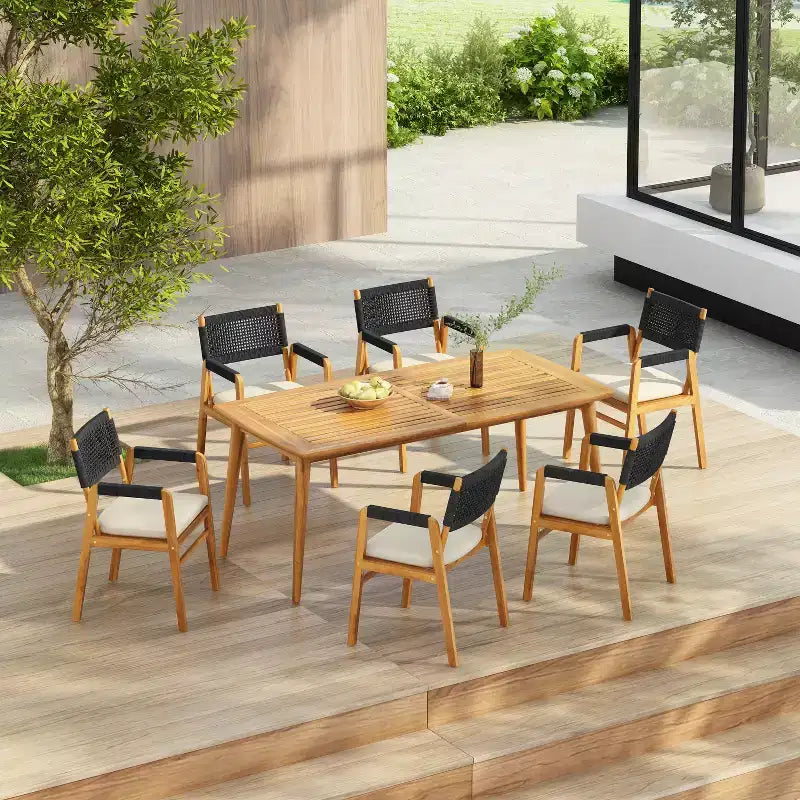 Christopher Knight Home Quinn Set da pranzo imbottito da esterno in acacia con 7 pezzi e design a doghe
