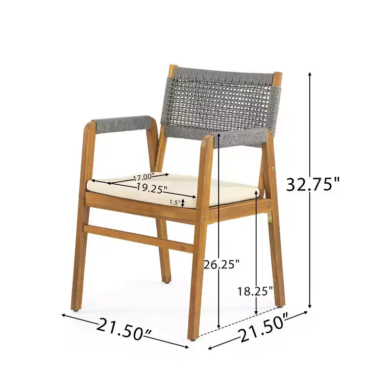 Christopher Knight Home Adeline Set da Pranzo da Esterno Rustico 7 Pezzi in Acacia con Imbottitura