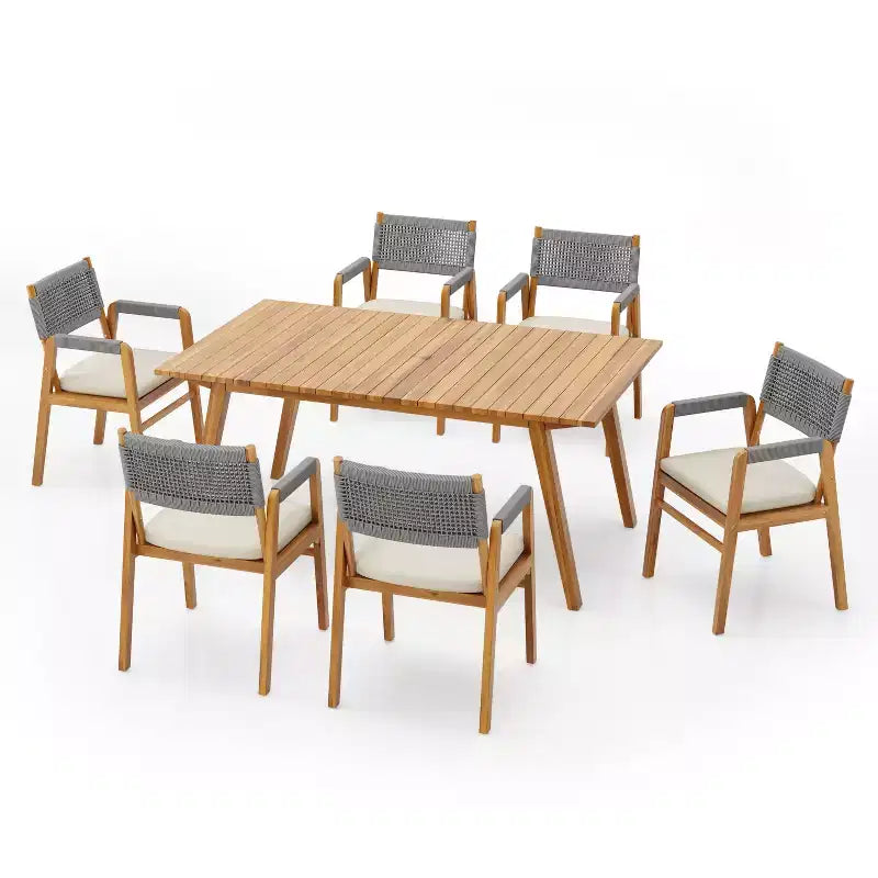 Christopher Knight Home Adeline 7 Pieces Rustic Patio Acacia Upholstered Dining Set