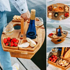 Tavolo da picnic in legno, con maniglia per il trasporto, porta bicchieri da vino rimovibile portatile per esterni, vassoio per frutta e snack