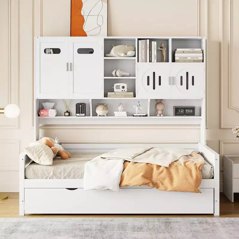 Divano letto una piazza/una piazza e mezza con letto estraibile singolo e armadio e scaffale tutto in uno-ModernLuxe