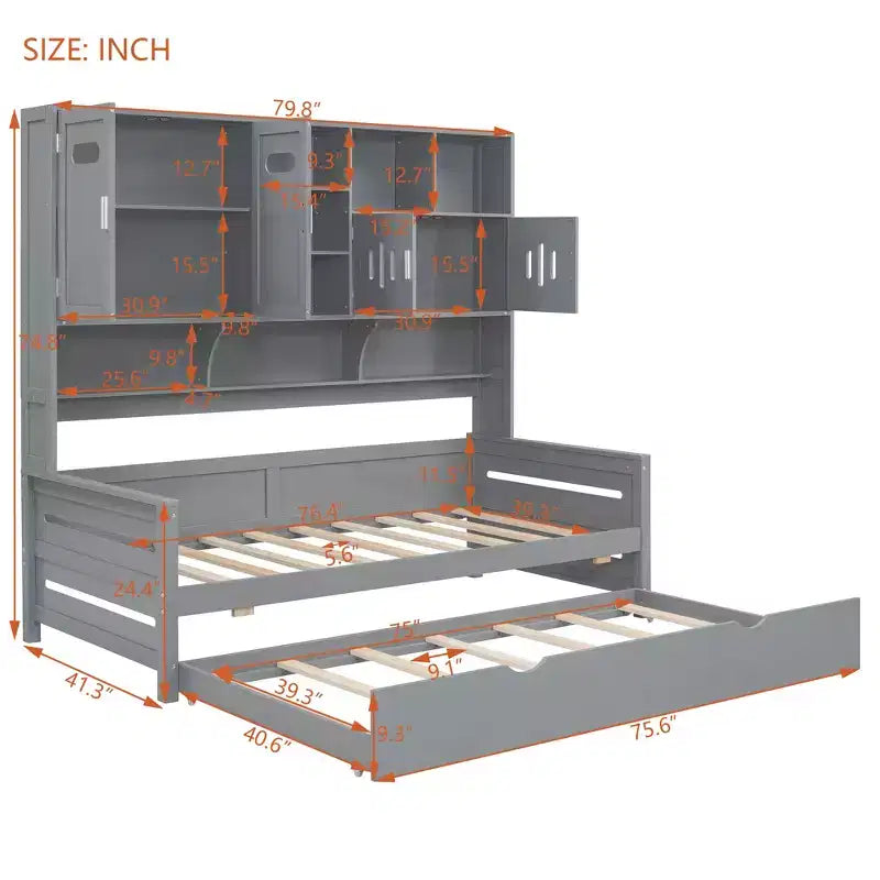 Divano letto una piazza/una piazza e mezza con letto estraibile singolo e armadio e scaffale tutto in uno-ModernLuxe