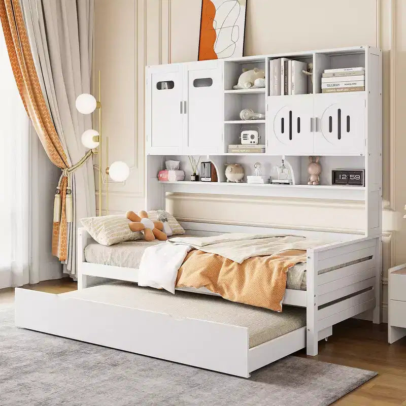 Divano letto una piazza/una piazza e mezza con letto estraibile singolo e armadio e scaffale tutto in uno-ModernLuxe