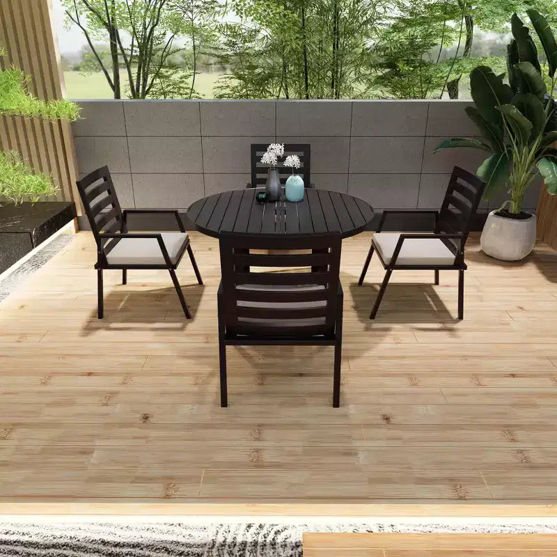 Tavolo da pranzo rotondo da esterno in alluminio LeisureMod per casa moderna, patio, giardino, collezione Chelsea