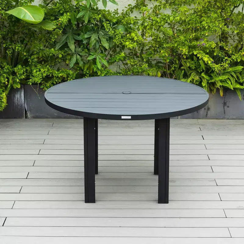 Tavolo da pranzo rotondo da esterno in alluminio LeisureMod per casa moderna, patio, giardino, collezione Chelsea