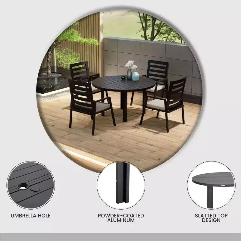 Tavolo da pranzo rotondo da esterno in alluminio LeisureMod per casa moderna, patio, giardino, collezione Chelsea