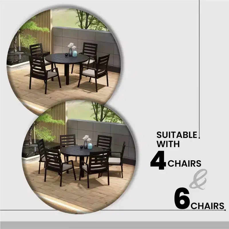 Tavolo da pranzo rotondo da esterno in alluminio LeisureMod per casa moderna, patio, giardino, collezione Chelsea