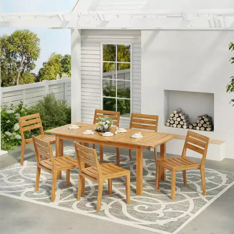 Christopher Knight Home Orchid Set da Pranzo Espandibile da Esterno in Legno di Acacia, 7 Pezzi, con Foro per Ombrellone, Teak