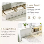 Letto da giorno a L Captain per due letti singoli/una piazza e mezza con cassetti, libreria, faretto a LED, prese CA e porte USB, bianco-ModernLuxe