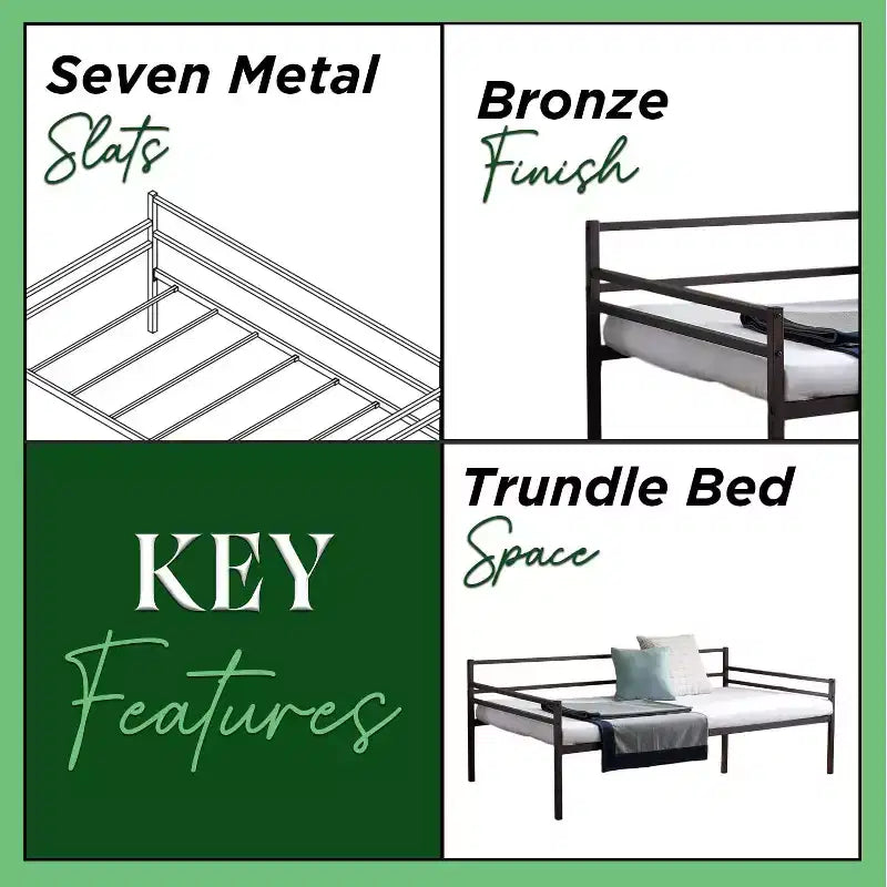 Kings Brand Furniture - Struttura per divano letto moderno in metallo, misura singola, con supporti a doghe in metallo, finitura bronzo