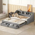Twin to King Size Daybed with USB Ports, Storage Bookcases and Two Drawers, White/Gray-ModernLuxe