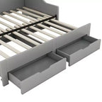 Divano letto da una piazza o una piazza e mezza con porte USB, librerie portaoggetti e due cassetti, bianco/grigio-ModernLuxe