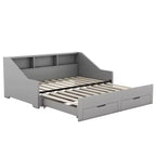 Divano letto da una piazza o una piazza e mezza con porte USB, librerie portaoggetti e due cassetti, bianco/grigio-ModernLuxe