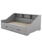 Divano letto da una piazza o una piazza e mezza con porte USB, librerie portaoggetti e due cassetti, bianco/grigio-ModernLuxe