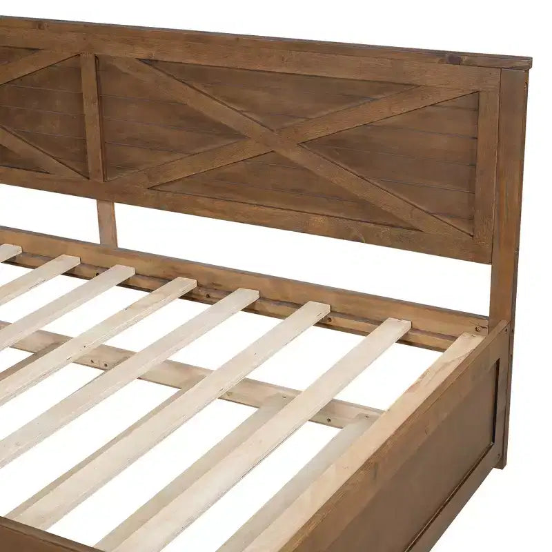 Divano Letto Singolo con Letto Estraibile/2 Cassetti e Sponda Rustica, Grigio/Marrone-ModernLuxe