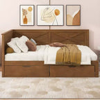 Divano Letto Singolo con Letto Estraibile/2 Cassetti e Sponda Rustica, Grigio/Marrone-ModernLuxe