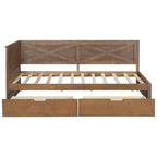 Divano Letto Singolo con Letto Estraibile/2 Cassetti e Sponda Rustica, Grigio/Marrone-ModernLuxe