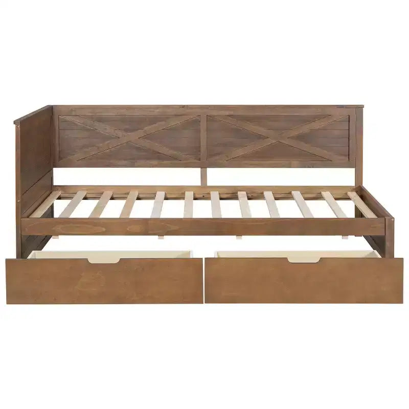 Divano Letto Singolo con Letto Estraibile/2 Cassetti e Sponda Rustica, Grigio/Marrone-ModernLuxe