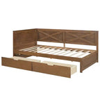 Divano Letto Singolo con Letto Estraibile/2 Cassetti e Sponda Rustica, Grigio/Marrone-ModernLuxe