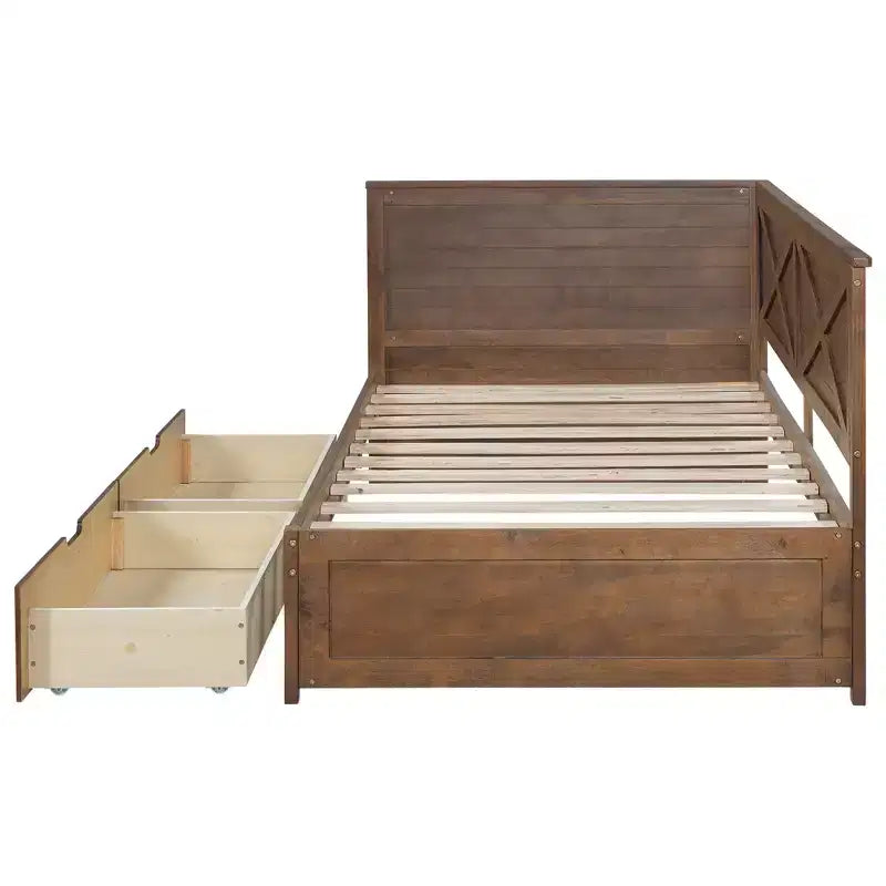 Divano Letto Singolo con Letto Estraibile/2 Cassetti e Sponda Rustica, Grigio/Marrone-ModernLuxe