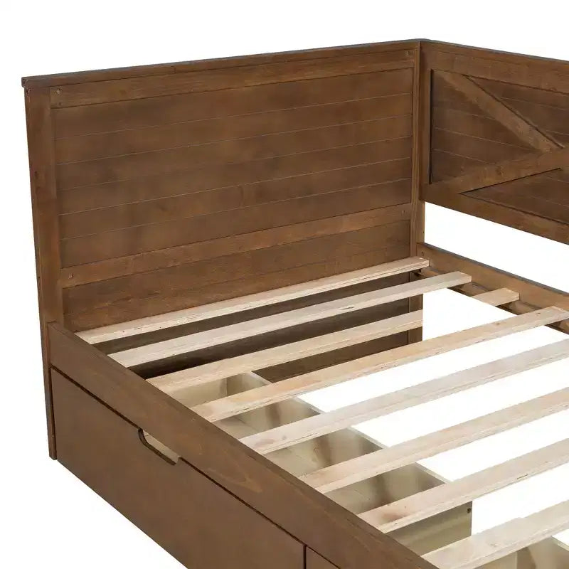 Divano Letto Singolo con Letto Estraibile/2 Cassetti e Sponda Rustica, Grigio/Marrone-ModernLuxe