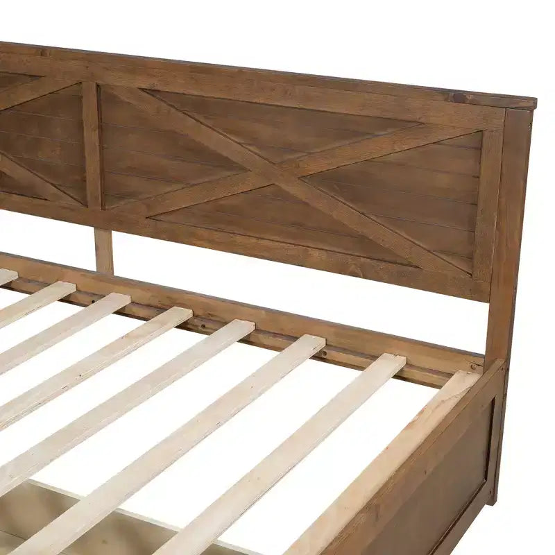 Divano Letto Singolo con Letto Estraibile/2 Cassetti e Sponda Rustica, Grigio/Marrone-ModernLuxe