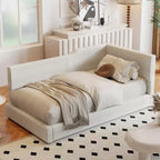 Twin/Full Size L-Shaped Corduroy Upholstered Daybed,4D - ModernLuxe