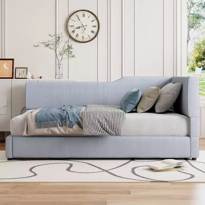 Divano Letto a L Imbottito in Velluto a Coste, Twin/Full Size, 4D - ModernLuxe