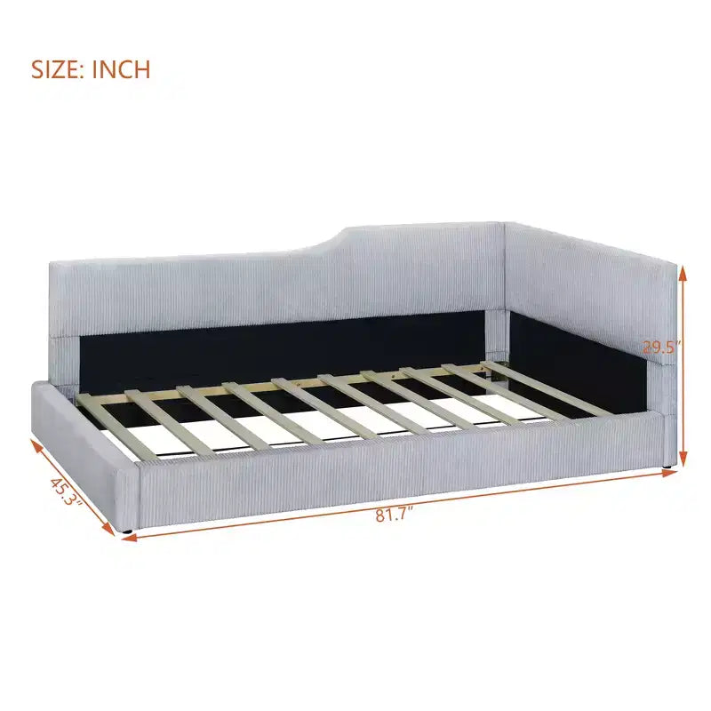 Divano Letto a L Imbottito in Velluto a Coste, Twin/Full Size, 4D - ModernLuxe