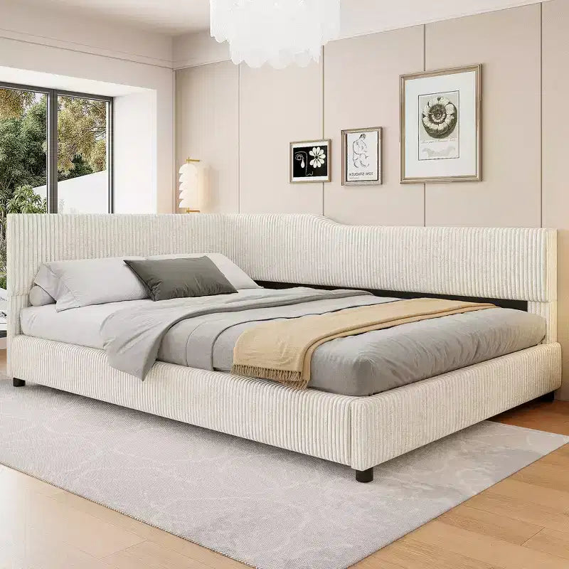 Divano Letto a L Imbottito in Velluto a Coste, Twin/Full Size, 4D - ModernLuxe