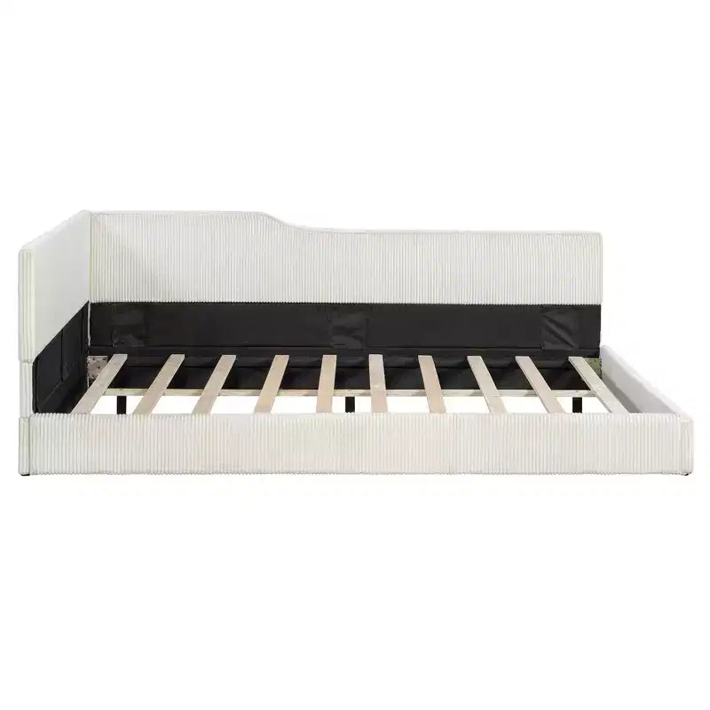Divano Letto a L Imbottito in Velluto a Coste, Twin/Full Size, 4D - ModernLuxe