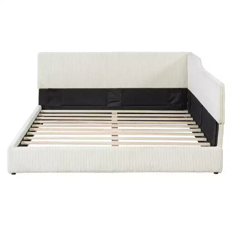 Divano Letto a L Imbottito in Velluto a Coste, Twin/Full Size, 4D - ModernLuxe