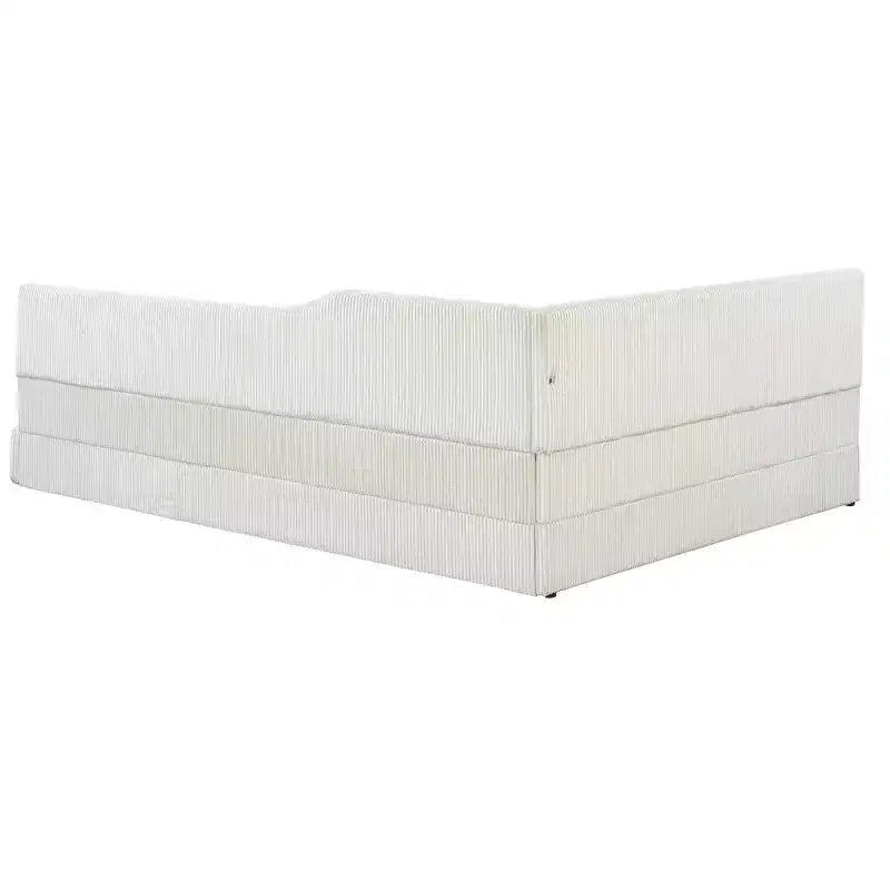 Divano Letto a L Imbottito in Velluto a Coste, Twin/Full Size, 4D - ModernLuxe