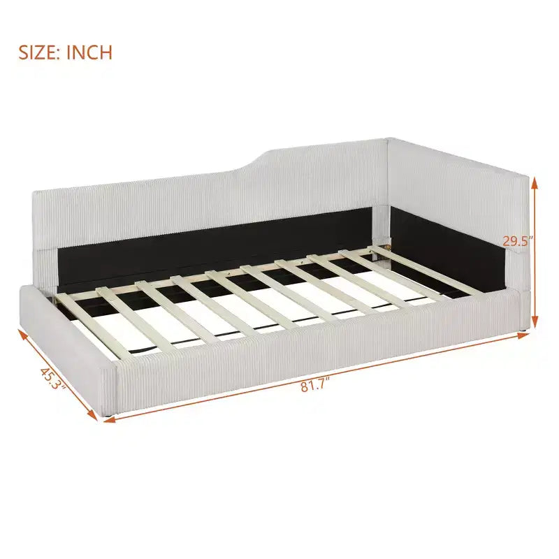 Divano Letto a L Imbottito in Velluto a Coste, Twin/Full Size, 4D - ModernLuxe