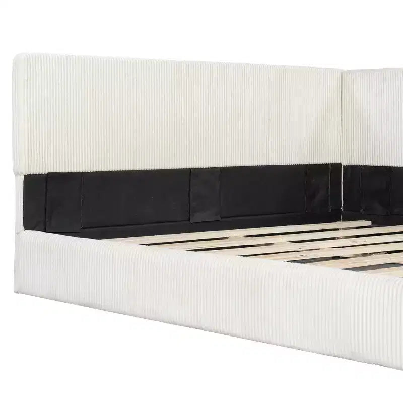 Divano Letto a L Imbottito in Velluto a Coste, Twin/Full Size, 4D - ModernLuxe