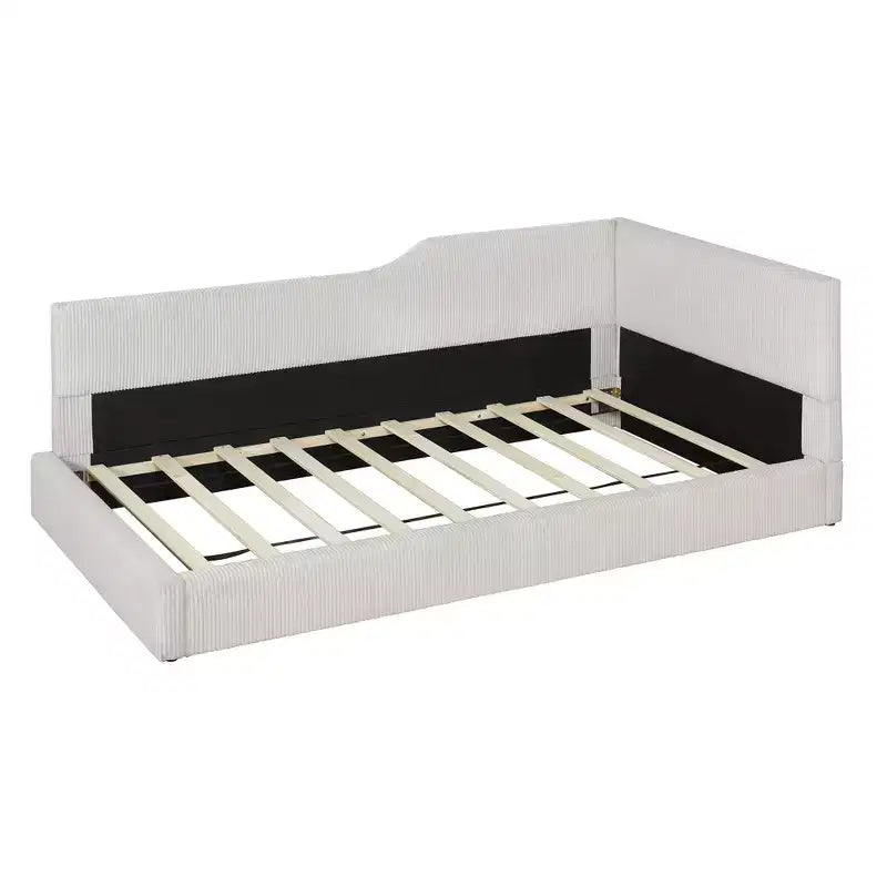 Divano Letto a L Imbottito in Velluto a Coste, Twin/Full Size, 4D - ModernLuxe