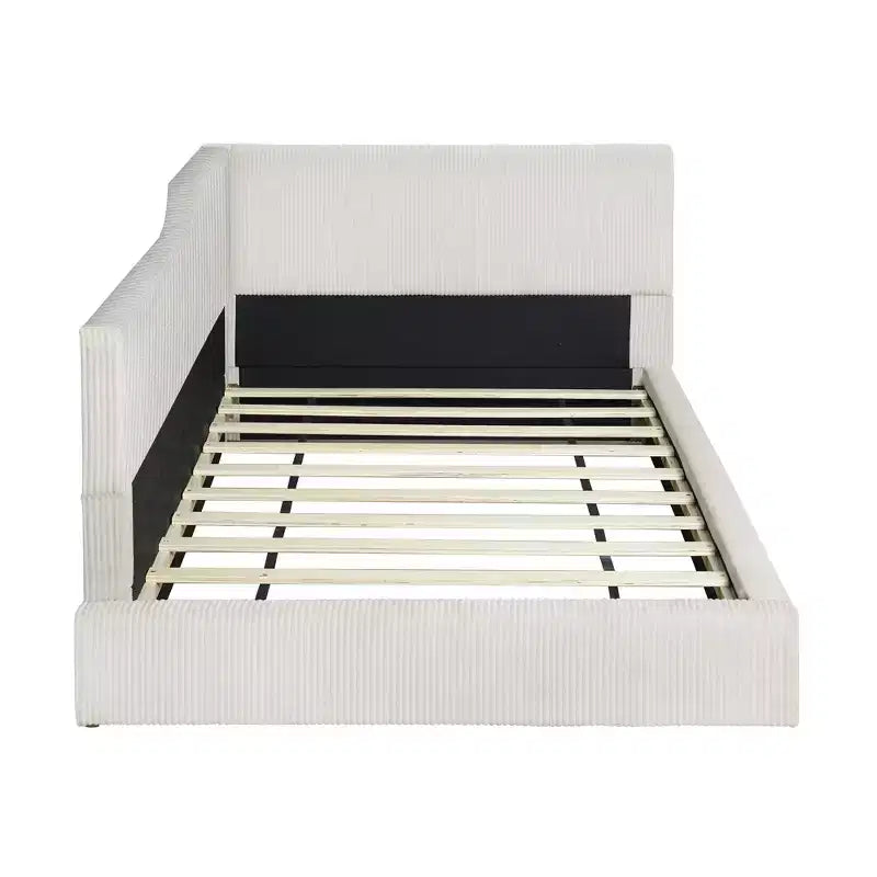 Divano Letto a L Imbottito in Velluto a Coste, Twin/Full Size, 4D - ModernLuxe