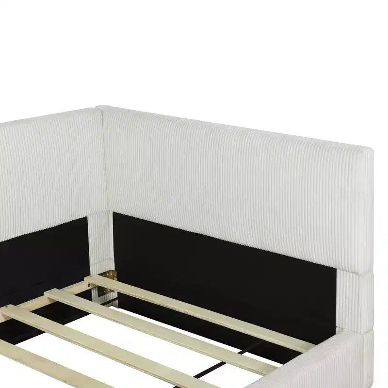 Divano Letto a L Imbottito in Velluto a Coste, Twin/Full Size, 4D - ModernLuxe