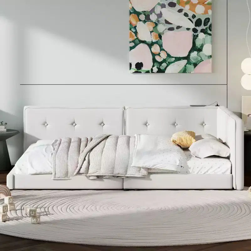 Letto a piattaforma Queen/Full Size, Letto da giorno imbottito a terra con porte USB - ModernLuxe
