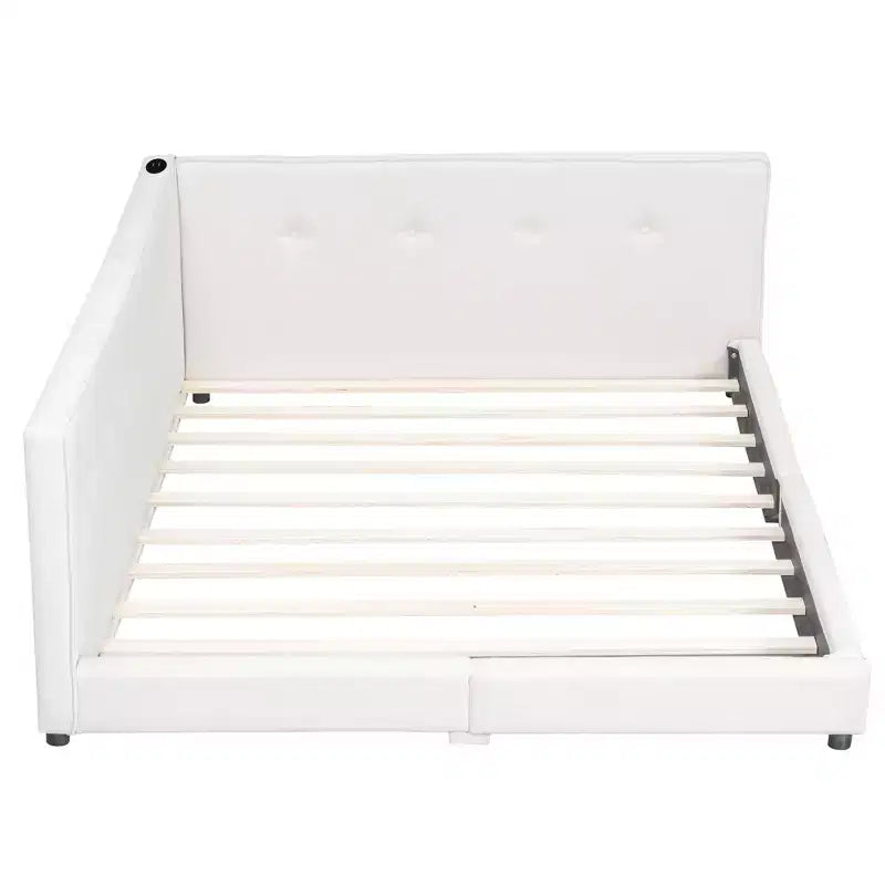 Letto a piattaforma Queen/Full Size, Letto da giorno imbottito a terra con porte USB - ModernLuxe