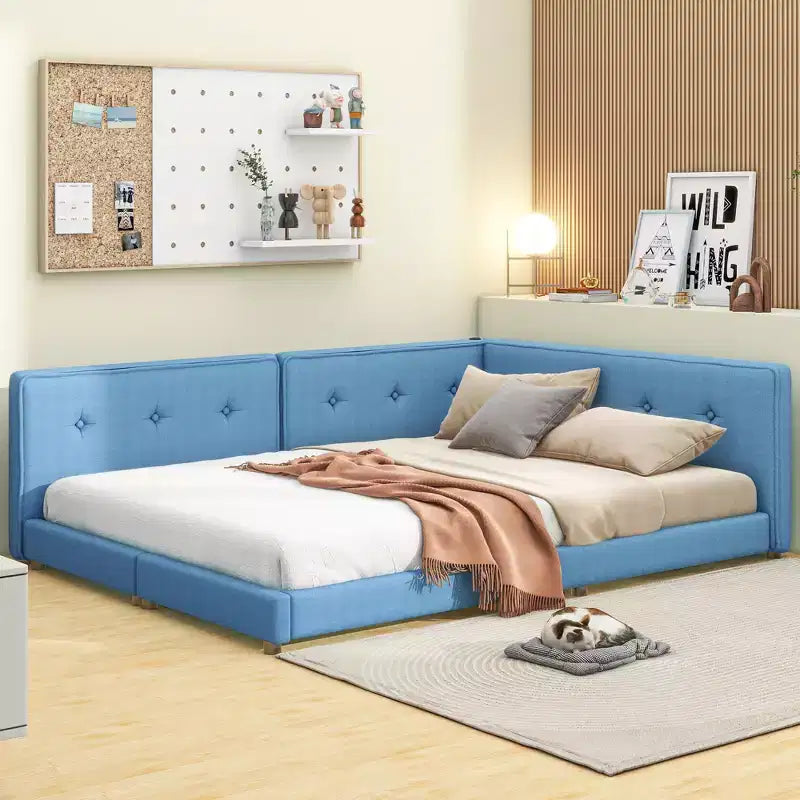 Letto a piattaforma Queen/Full Size, Letto da giorno imbottito a terra con porte USB - ModernLuxe