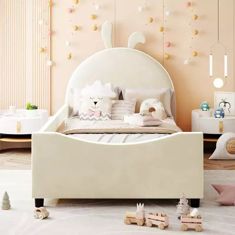 Whisen Morden Design Letto a Giorno Imbottito Una Piazza con Testiera a Forma di Orecchie di Coniglio
