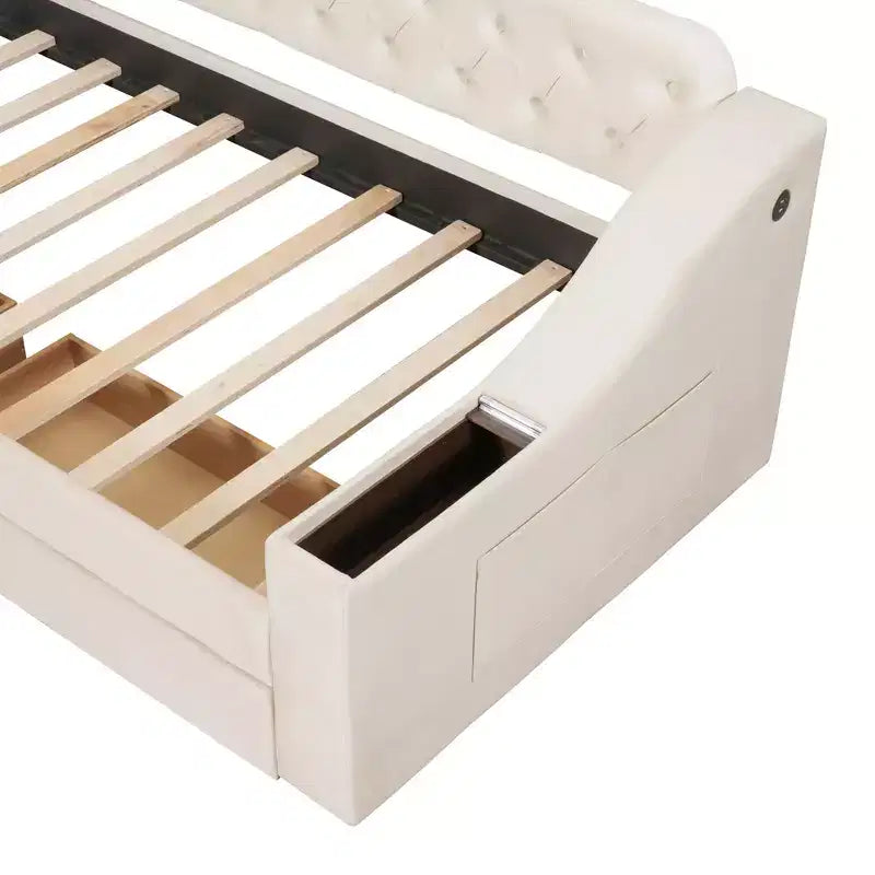 Divano letto imbottito a una piazza Whisen Morden Design con braccioli contenitore e porta USB