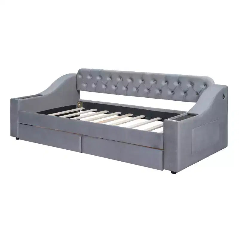 Divano letto imbottito a una piazza Whisen Morden Design con braccioli contenitore e porta USB