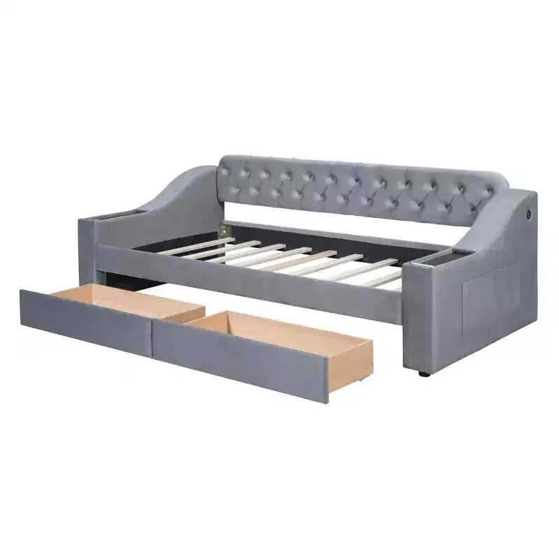 Divano letto imbottito a una piazza Whisen Morden Design con braccioli contenitore e porta USB