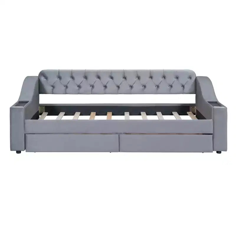 Divano letto imbottito a una piazza Whisen Morden Design con braccioli contenitore e porta USB