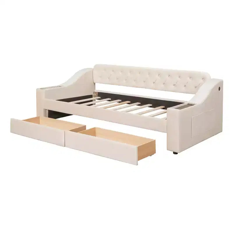 Divano letto imbottito a una piazza Whisen Morden Design con braccioli contenitore e porta USB