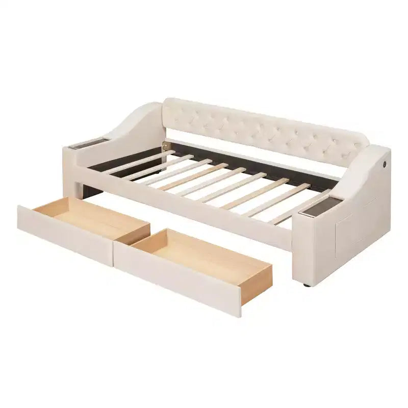 Divano letto imbottito a una piazza Whisen Morden Design con braccioli contenitore e porta USB